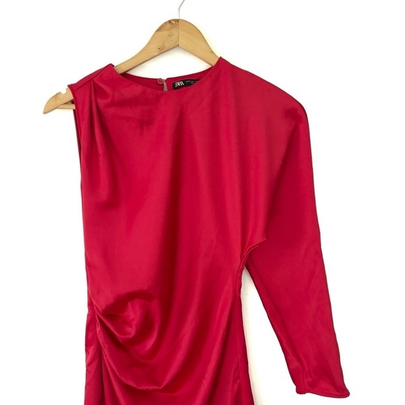 Zara | Red Satin Asymmetrical One Shoulder Mini Dress Size XS - Picture 7 of 13